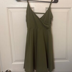 Olive Green Spaghetti Strap Fit & Flare Dress